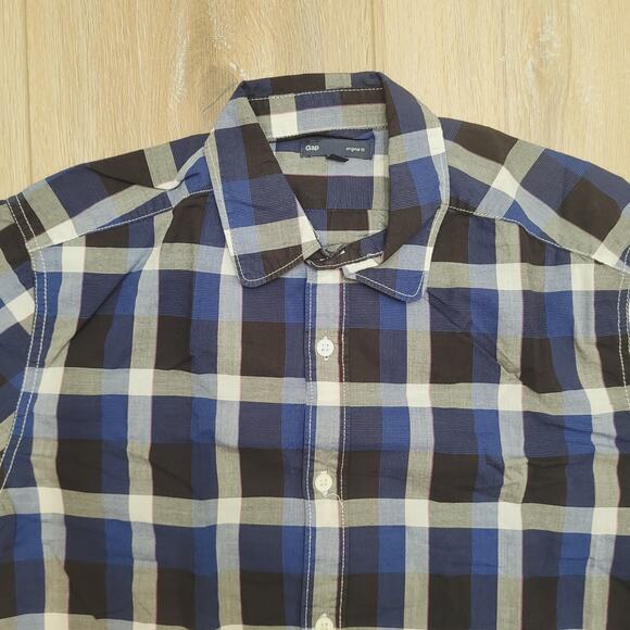 Gap Shirt Mens Small Plaid Button Up Original Fit True Size S Blue Black Gray - Picture 2 of 5